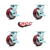 Service Caster 5 Inch Poly on Aluminum Swivel Caster Set with Ball Bearings and Brakes SCC SCC-30CS520-PAB-TLB-4
